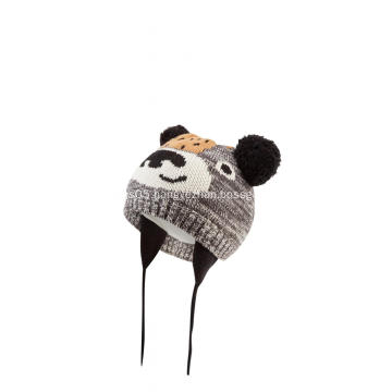 Boy's Girl's Knitted Bear Jacquard Pompoms Beanie Cap